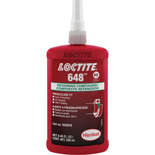Loctite&reg; 648 Retaining Compound, 250 ml, Bottle, Green TGS INDUSTRIEL
