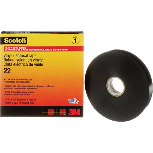 Ruban isolant en vinyle Scotch, 19 mm (3/4") x 33 m (108'), Noir, 10 mils TGS INDUSTRIEL