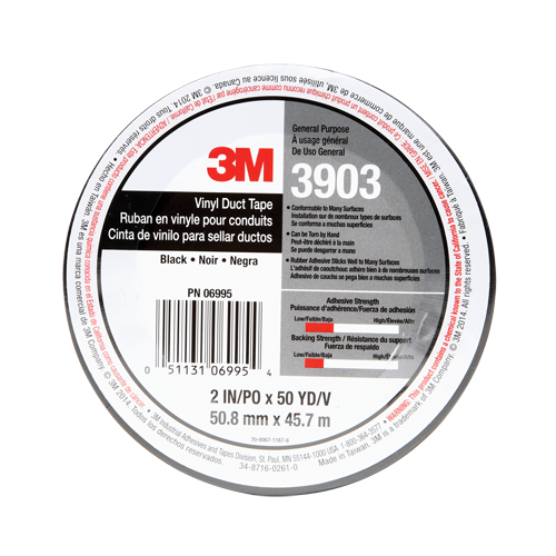 Rubans adh&eacute;sifs en vinyle 3903, 1245 mm (49") la x 46 m (151') lo, 6,5 mils, Noir TGS INDUSTRIEL