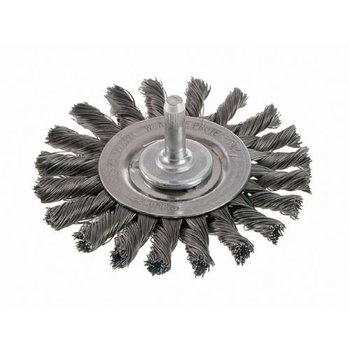 Knot Wire Wheel Brushes - Standard Twist Knot with 1/4" Shank, 4" Dia., 0.014" Fill, Steel TGS INDUSTRIEL
