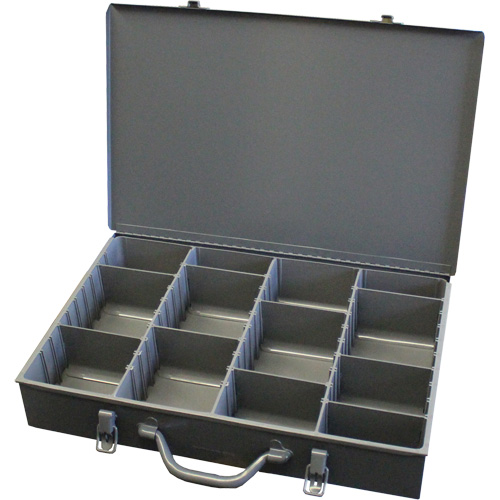 Adjustable Compartment Boxes, Steel, Variable Slots, 18" W x 12" D x 3" H, Grey TGS INDUSTRIEL
