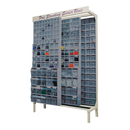 Syst&egrave;me de stockage &agrave; glissi&egrave;re &agrave; bacs basculants autonome, 48" la x 18" p x 77" h, 112 tiroirs TGS INDUSTRIEL