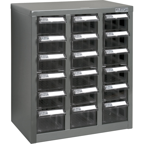 KPC-600 Parts Cabinet, Galvanized Steel, 18 Drawers, 13-9/10" x 8-7/10" x 16-3/10", Grey TGS INDUSTRIEL