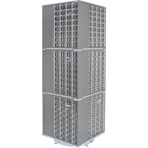Armoire industrielle robuste avec carrousel &agrave; tiroirs, Acier, 384 tiroirs, 27" la x 27" p x 80" h, Gris TGS INDUSTRIEL