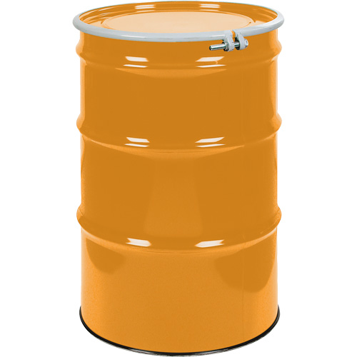 Barils en acier, 55 gal. US (45 gal. imp.), Non doubl&eacute;, Orange, Dessus ouvert, UN1A2/Y1.5/150, Calibre 16 TGS INDUSTRIEL
