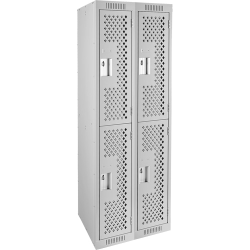 Clean Line Lockers, 2 -tier, Bank of 2, 24" x 12" x 72", Steel, Grey, Rivet (Assembled), Perforated TGS INDUSTRIEL