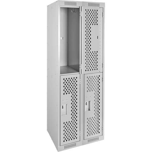 Clean Line Lockers, 2 -tier, Bank of 2, 24" x 12" x 72", Steel, Grey, Rivet (Assembled), Perforated TGS INDUSTRIEL