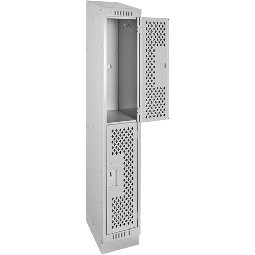 Clean Line Lockers, 2 -tier, 12" x 12" x 82", Steel, Grey, Rivet (Assembled), Perforated TGS INDUSTRIEL