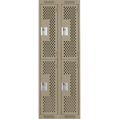 Clean Line Lockers, 2 -tier, Bank of 2, 24" x 12" x 72", Steel, Beige, Rivet (Assembled), Perforated TGS INDUSTRIEL