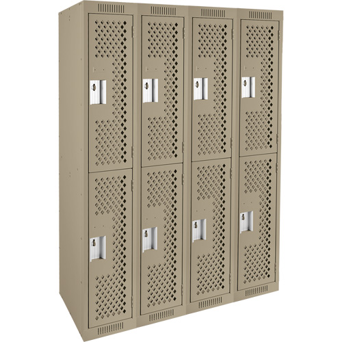 Clean Line Lockers, 2 -tier, Bank of 4, 48" x 12" x 72", Steel, Beige, Rivet (Assembled), Perforated TGS INDUSTRIEL
