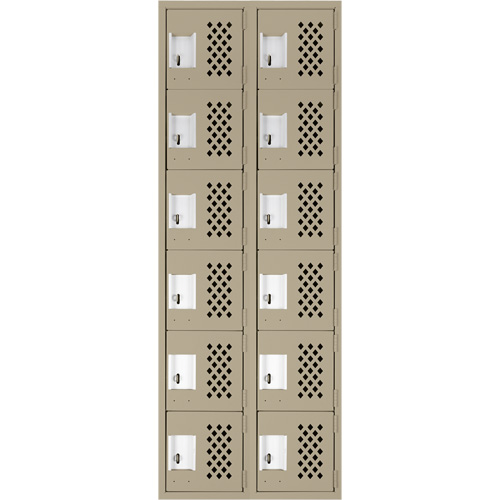 Assembled Lockerettes Clean Line Perforated Economy Lockers, 6 -tier, Bank of 2, 18" x 72" x 12", Steel TGS INDUSTRIEL