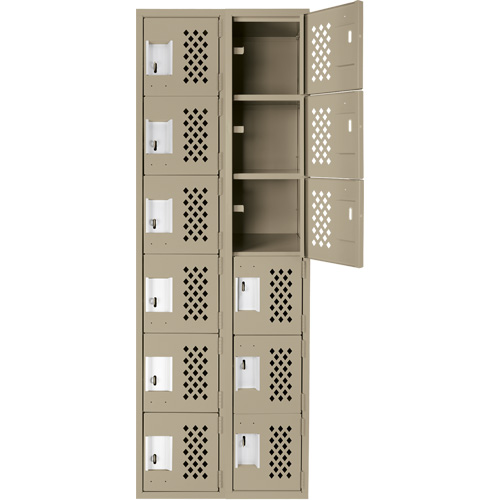 Assembled Lockerettes Clean Line Perforated Economy Lockers, 6 -tier, Bank of 2, 18" x 72" x 12", Steel TGS INDUSTRIEL