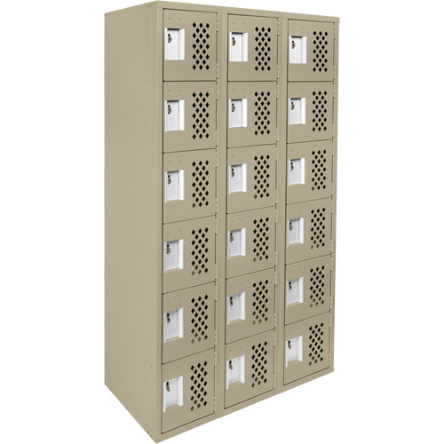 Assembled Lockerettes Clean Line Perforated Economy Lockers, 6 -tier, Bank of 3, 18" x 72" x 12", Steel TGS INDUSTRIEL