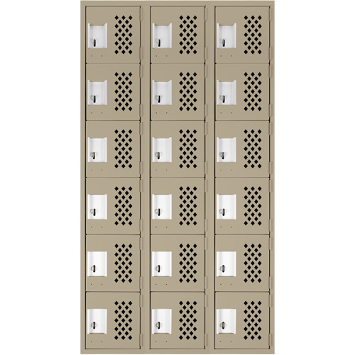 Assembled Lockerettes Clean Line Perforated Economy Lockers, 6 -tier, Bank of 3, 18" x 72" x 12", Steel TGS INDUSTRIEL