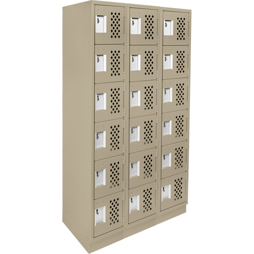 Assembled Lockerettes Clean Line Perforated Economy Lockers, 6 -tier, Bank of 3, 18" x 72" x 12", Steel TGS INDUSTRIEL