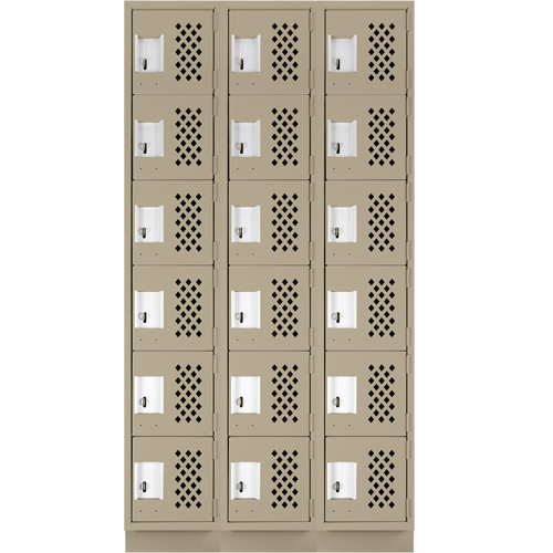 Assembled Lockerettes Clean Line Perforated Economy Lockers, 6 -tier, Bank of 3, 18" x 72" x 12", Steel TGS INDUSTRIEL