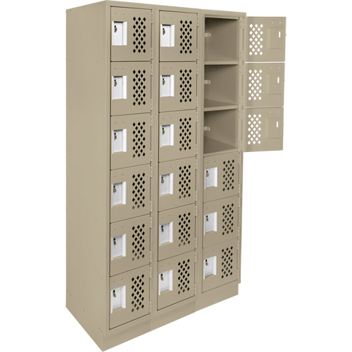 Assembled Lockerettes Clean Line Perforated Economy Lockers, 6 -tier, Bank of 3, 18" x 72" x 12", Steel TGS INDUSTRIEL