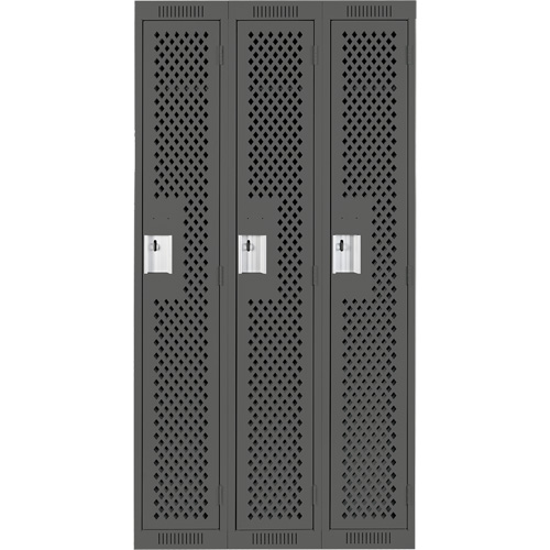Clean Line Lockers, Bank of 3, 36" x 12" x 72", Steel, Charcoal, Rivet (Assembled), Perforated TGS INDUSTRIEL