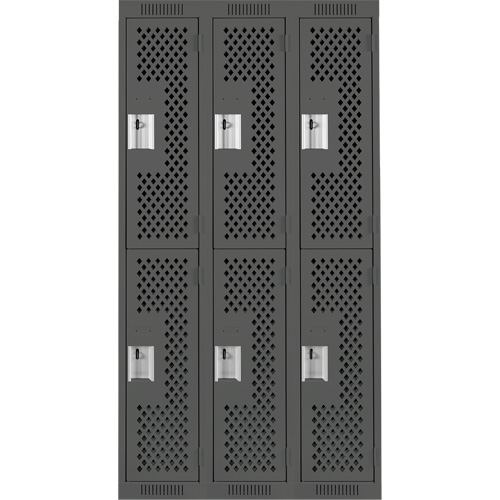 Clean Line Lockers, 2 -tier, Bank of 3, 36" x 12" x 72", Steel, Charcoal, Rivet (Assembled), Perforated TGS INDUSTRIEL
