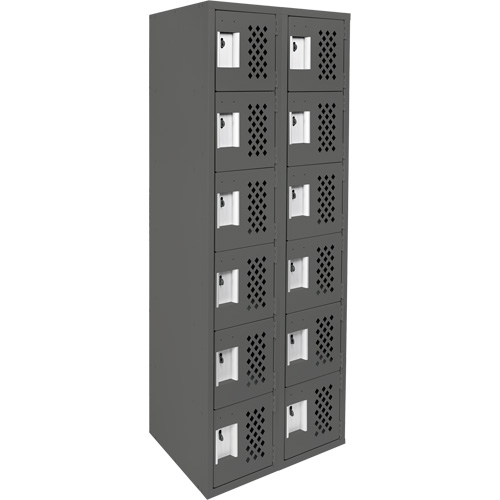 Assembled Lockerettes Clean Line Perforated Economy Lockers, 6 -tier, Bank of 2, 18" x 72" x 12", Steel TGS INDUSTRIEL