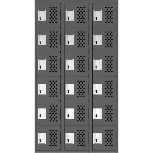 Assembled Lockerettes Clean Line Perforated Economy Lockers, 6 -tier, Bank of 3, 18" x 72" x 12", Steel TGS INDUSTRIEL