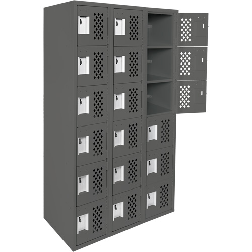 Assembled Lockerettes Clean Line Perforated Economy Lockers, 6 -tier, Bank of 3, 18" x 72" x 12", Steel TGS INDUSTRIEL
