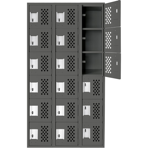 Assembled Lockerettes Clean Line Perforated Economy Lockers, 6 -tier, Bank of 3, 18" x 72" x 12", Steel TGS INDUSTRIEL