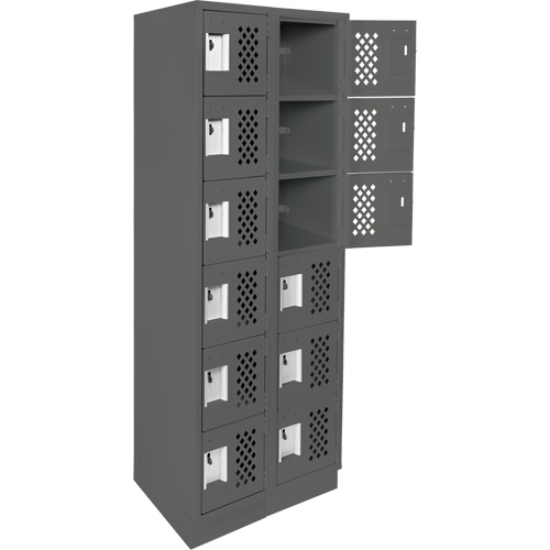 Assembled Lockerettes Clean Line Perforated Economy Lockers, 6 -tier, Bank of 2, 18" x 72" x 12", Steel TGS INDUSTRIEL