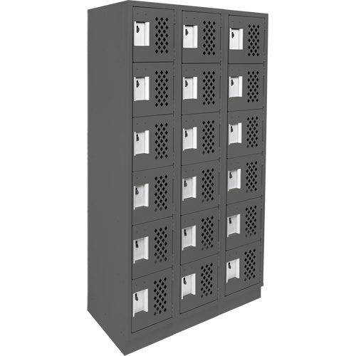 Assembled Lockerettes Clean Line Perforated Economy Lockers, 6 -tier, Bank of 3, 18" x 72" x 12", Steel TGS INDUSTRIEL