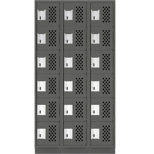 Assembled Lockerettes Clean Line Perforated Economy Lockers, 6 -tier, Bank of 3, 18" x 72" x 12", Steel TGS INDUSTRIEL