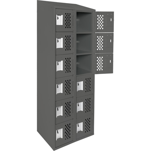 Assembled Lockerettes Clean Line Perforated Economy Lockers, 6 -tier, Bank of 2, 18" x 72" x 12", Steel TGS INDUSTRIEL