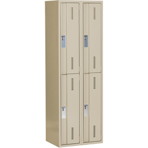 Concorde Heavy-Duty Lockers, 2 -tier, Bank of 2, 24" x 18" x 72", Steel, Beige, Welded (Assembled) TGS INDUSTRIEL