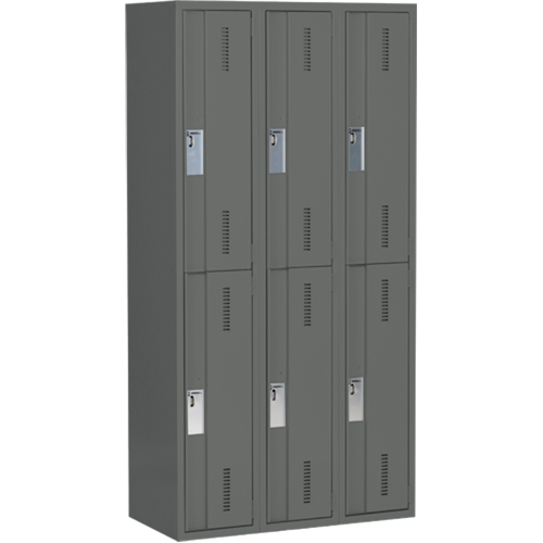 Concorde Heavy-Duty Lockers, 2 -tier, Bank of 3, 36" x 18" x 72", Steel, Charcoal, Welded (Assembled) TGS INDUSTRIEL
