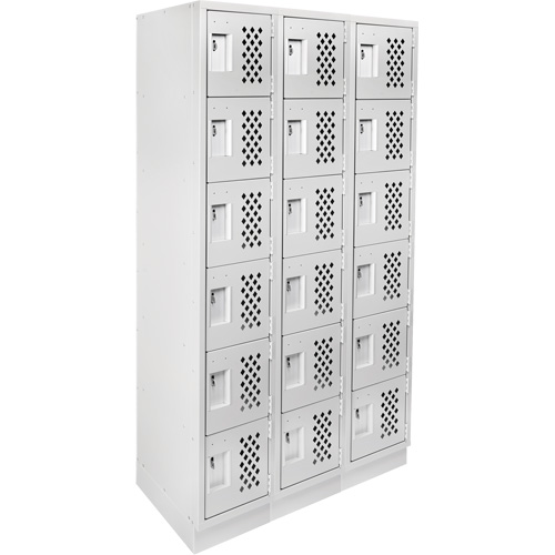 Assembled Lockerettes Clean Line Perforated Economy Lockers, 6 -tier, Bank of 3, 18" x 72" x 12", Steel TGS INDUSTRIEL