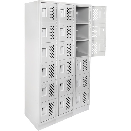 Assembled Lockerettes Clean Line Perforated Economy Lockers, 6 -tier, Bank of 3, 18" x 72" x 12", Steel TGS INDUSTRIEL