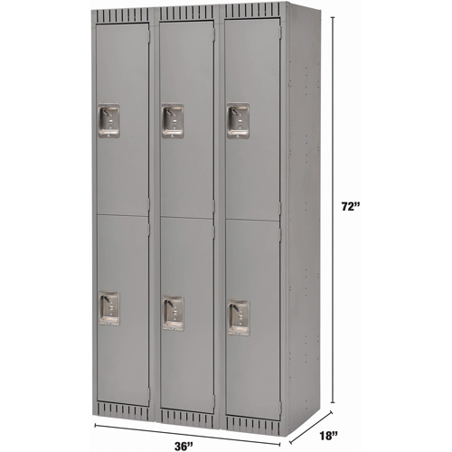 Casiers, 2 niveaux, Bloc de 3, 36" x 18" x 72", Acier, Gris, Rivet (assembl&eacute;) TGS INDUSTRIEL