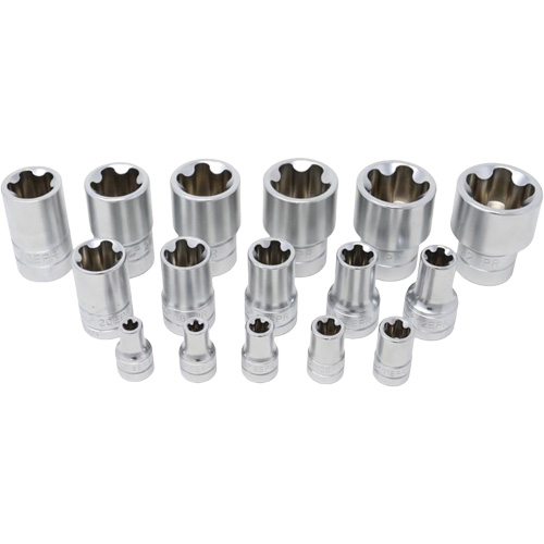 Jeu de douilles TORX EPR &agrave; 5 pans, 16 Morceaux, Prise de 1/4"/3/8"/1/2" TGS INDUSTRIEL