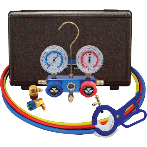 Automotive R134A 2-Way Manifold Gauge Set with 3-In-1 Side Mount Can Tap Valve TGS INDUSTRIEL