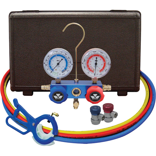 Automotive Manifold Gauge Set with Manual Couplers & 3-in-1 Side Mount Can Tap Valve TGS INDUSTRIEL