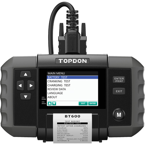Testeur de batterie 12?V et de syst&egrave;mes 12?V/24?V BT600 avec imprimante int&eacute;gr&eacute;e TGS INDUSTRIEL