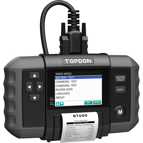 Testeur de batterie 12?V et de syst&egrave;mes 12?V/24?V BT600 avec imprimante int&eacute;gr&eacute;e TGS INDUSTRIEL