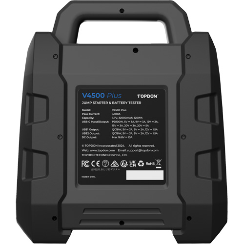 V4500 2-en-1: d&eacute;marreur de secours de 4500 A de pointe, batterie & testeur de syst&egrave;me TGS INDUSTRIEL