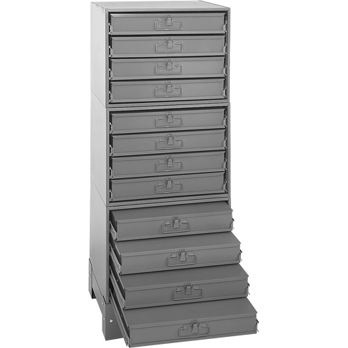 Modular Compartment Drawer Box Rack, Steel, 12 Drawers, 20-3/8" x 16" x 60-1/8", Grey TGS INDUSTRIEL