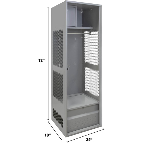Gear Locker, Steel, 24" W x 18" D x 72" H, Grey TGS INDUSTRIEL