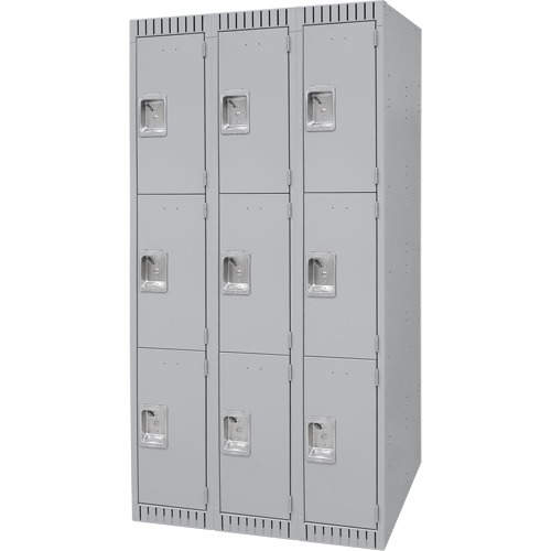 Lockers, 3 -tier, Bank of 3, 36" x 18" x 72", Steel, Grey, Knocked Down TGS INDUSTRIEL