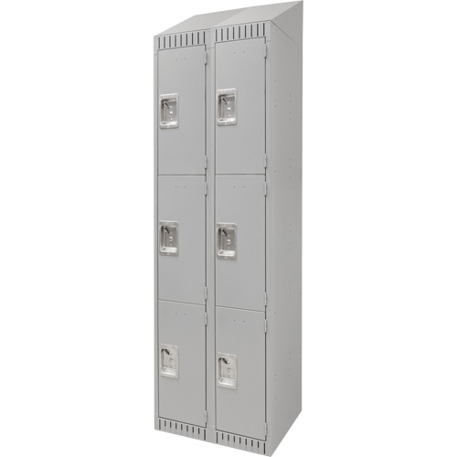Lockers, 3 -tier, Bank of 2, 24" x 18" x 82", Steel, Grey, Knocked Down TGS INDUSTRIEL