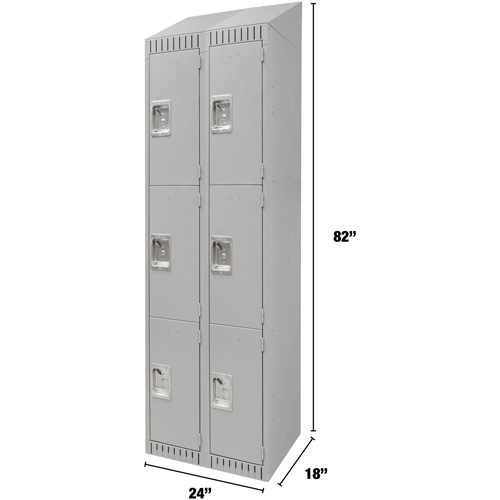 Lockers, 3 -tier, Bank of 2, 24" x 18" x 82", Steel, Grey, Knocked Down TGS INDUSTRIEL