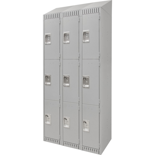 Lockers, 3 -tier, Bank of 3, 36" x 18" x 82", Steel, Grey, Knocked Down TGS INDUSTRIEL