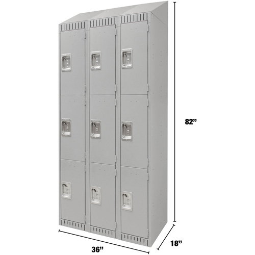 Lockers, 3 -tier, Bank of 3, 36" x 18" x 82", Steel, Grey, Knocked Down TGS INDUSTRIEL