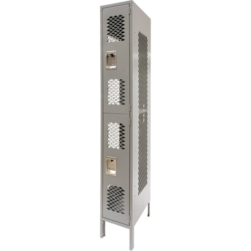 Casiers ventil&eacute;s, 2 niveaux, 12" x 18" x 78", Acier, Gris, D&eacute;mont&eacute;, Perfor&eacute; TGS INDUSTRIEL